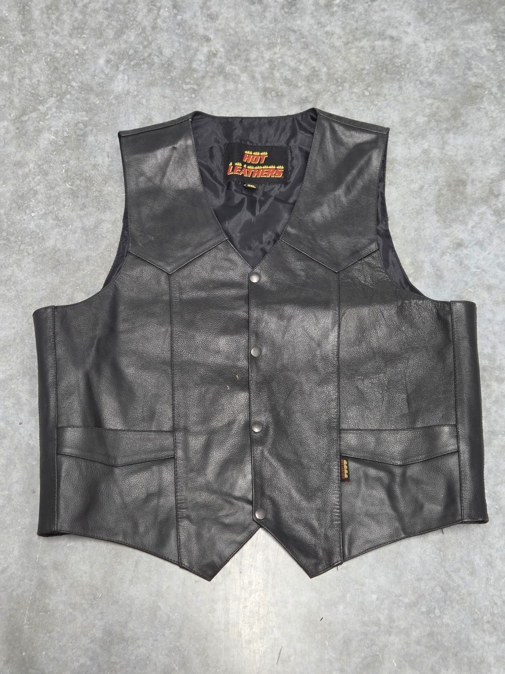 Hot Leathers Men's Black Leather Snap Vest Biker Motorcycle Size 3XL